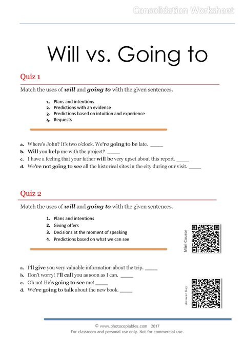 Will Vs Going To Consolidation Worksheet Photocopiables