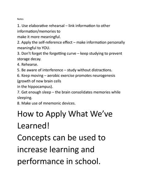 Document 83 Memory Notes 1 Use Elaborative Rehearsal Link