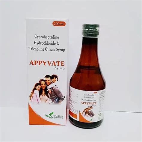 Appyvate Cyproheptadine HCL 2Mg Tricholine Citrate 275Mg 200Ml