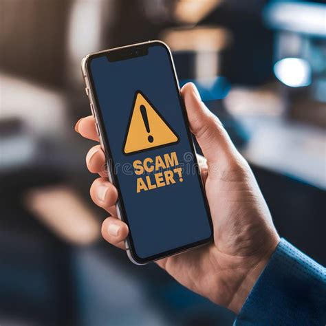 Hand Holding Smartphone With Scam Alert Warning Triangle And Bold Text