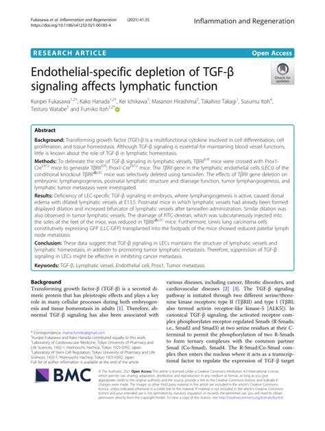 Pdf Endothelial Specific Depletion Of Tgf β Signaling Affects