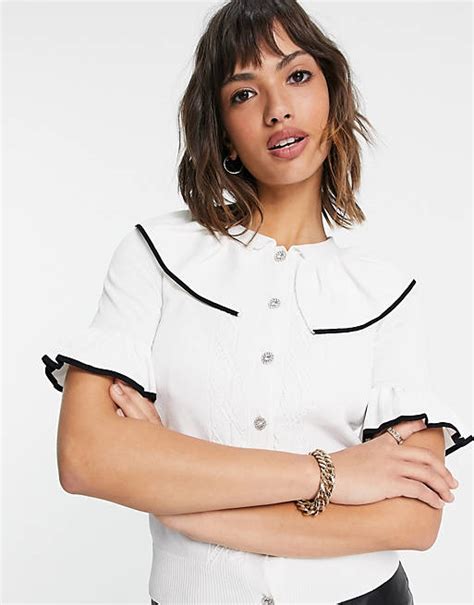 River Island Collared Short Sleeved Knit Cardigan In White Asos