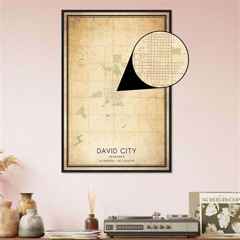 Vintage David City Nebraska Map Poster, David City NE City Road Wall
