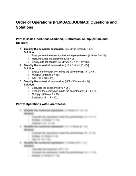 SOLUTION Order Of Operations Pemdas Bodmas Questions And Solutions