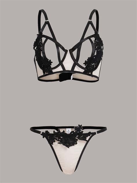 Appliques Cut Out Lingerie Set Shein Uk