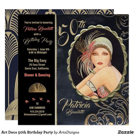 Art Deco 50th Birthday Party Invitation Birthday Party