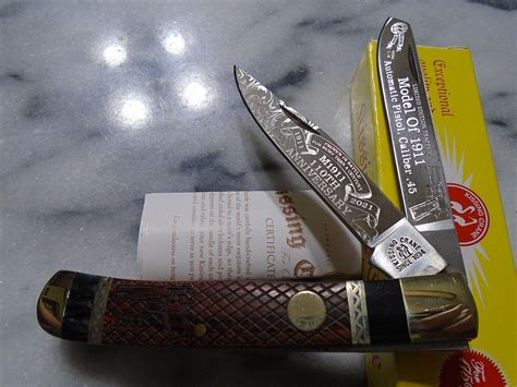 Kissing Crane Limited 1911 Pistol Trapper 2 Blade Pocket Knife 110th ...