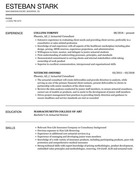 Actuarial Consultant Resume Samples Velvet Jobs