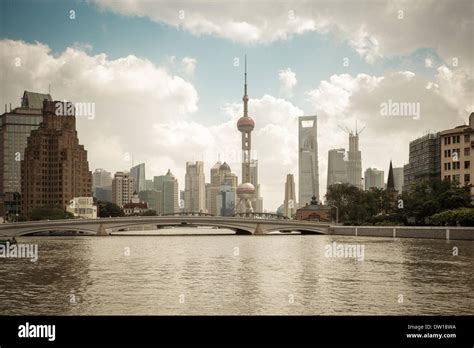 Shanghai Skyline On The Suzhou River Stock Photo Alamy