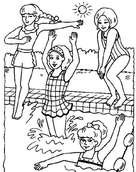 Niñas en Piscina para colorear imprimir e dibujar ColoringOnly