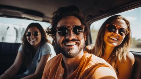 Premium Photo Group Of Friends On A Road Trip Inside A Car Unsplash