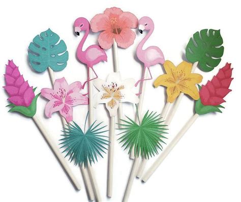 Tropical Cupcake Toppers Set Of 12 Flamingos Flamingo Cake Food Picks Party Picks Luau Theme