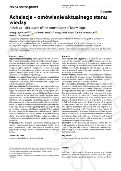 PDF Achalasia Discussion Of The Current State Of Knowledge