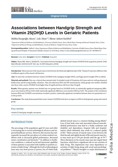 Pdf Associations Between Handgrip Strength And Vitamin 25ohd Levels