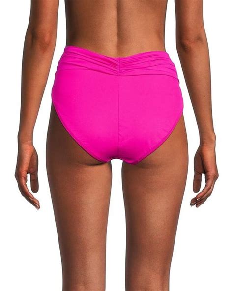 La Blanca Solid Shirred Bikini Bottom In Pink Lyst