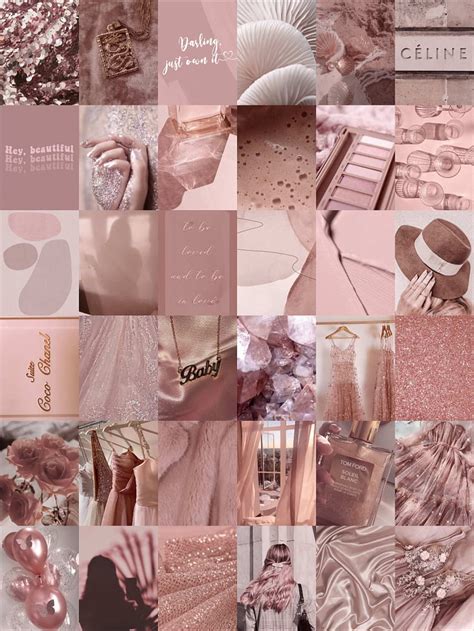 Rose Gold Wall Collage Kit Dusty Rose Aesthetic Soft Boujee Pink