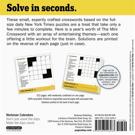 New York Times Mini Crossword 2025 Desk Calendar