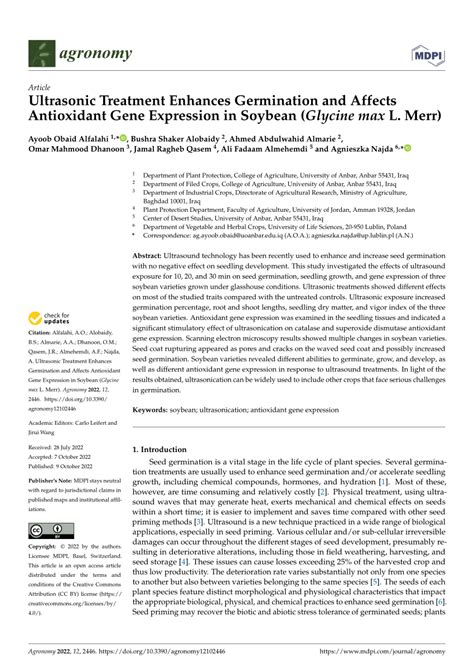 PDF Ultrasonic Treatment Enhances Germination And Affects Antioxidant