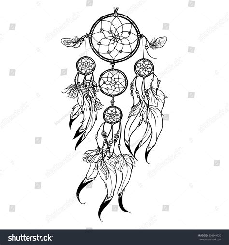 Doodle Dreamcatcher Feather Decoration Isolated On Stock Vector