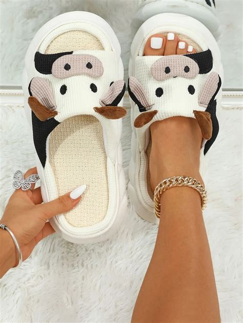 Women Cartoon Cow Design Novelty Slippers Preppy Indoor Home Slippers Shein Usa