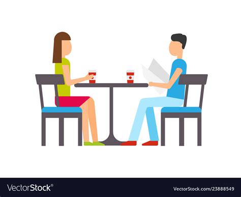 Couple Dining Restaurant People Sitting By Table Vector Image