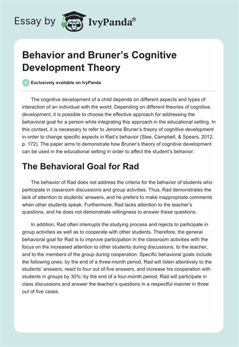 Behavior And Bruner S Cognitive Development Theory 1175 Words Essay