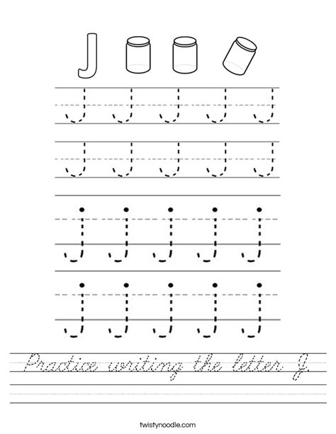 Practice Writing The Letter J Worksheet Cursive Twisty Noodle