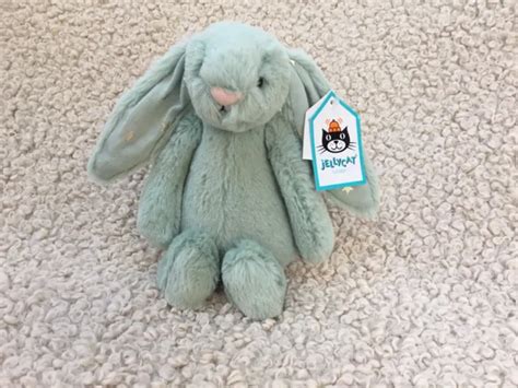 JELLYCAT SMALL BASHFUL Bunny Rabbit Sparklet Soft Toy Green Gold Stars