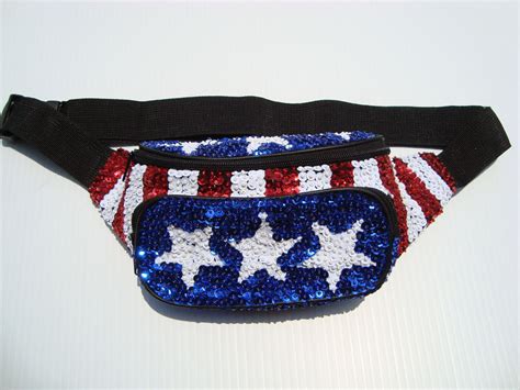 Usa Flag Sequin Fanny Pack Red White And Blue Stars And Stripes Bum