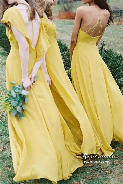 Yellow Chiffon Bridesmaid Dress