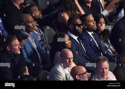 Mike Tyson and LeBron James attend the Floyd Mayweather Jr v Conor ...