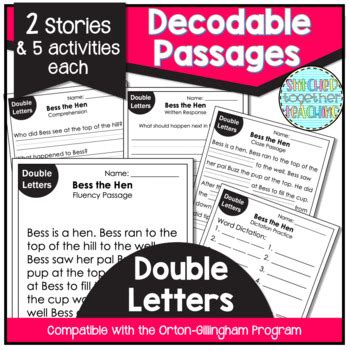 Decodable Reading Passages Double Letters Orton Gillingham Phonics