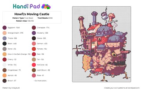 Howl's Moving Castle Fuse Bead Pattern - Kandi Pad | Kandi Patterns, Fuse Bead Patterns, Pony ...