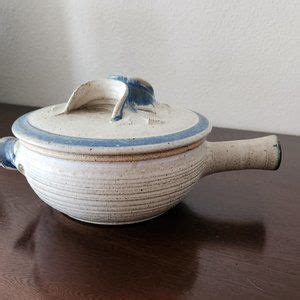 Kitchen Ceramic Casserole Handmade Clay Hot Pot Glazed Lid Signed By Artist Poshmark