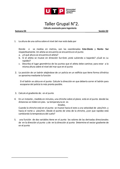 S03 s2 Taller Grupal N2 Taller Grupal N2 Cálculo avanzado para