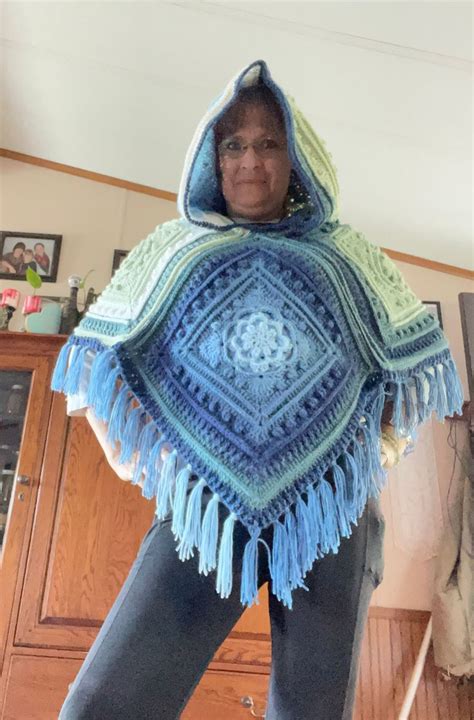 Blue Echo Mandala Poncho Etsy In 2022 Ladies Poncho Poncho