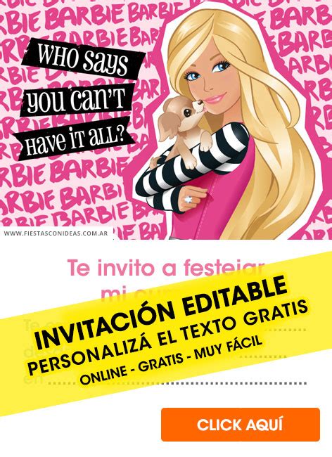 25 INVITACIONES De Barbie Gratis Para Editar Personalizar E