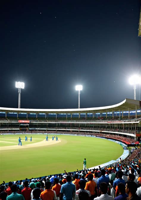 Cricket ground with crowd cheering at night by Arpit Verma - Playground