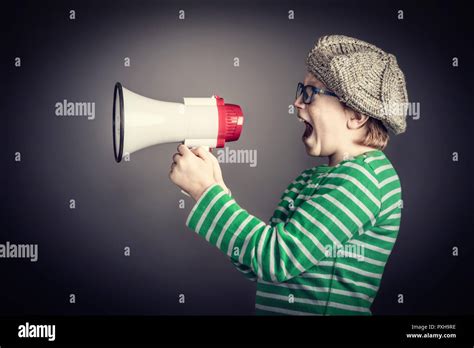 Portrait Of Boy With Megaphone Stock Photo Alamy