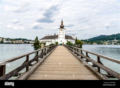 Castle Ort In Gmunden On Traunsee Lake Traun With Boats Sailboats In