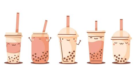 MILK TEA cup cute stickers set isolated vector 30774020 Vector Art at ...