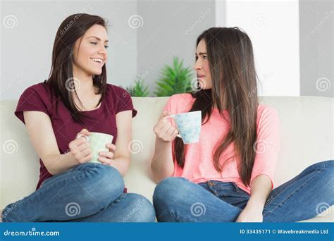 Two Girls Chatting With Each Other Cartoon Vector