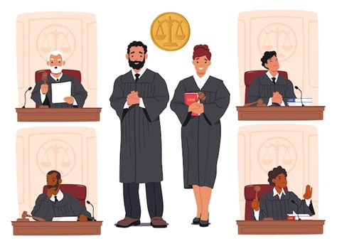 Premium Vector Judges Male And Female Characters In Court Impartial