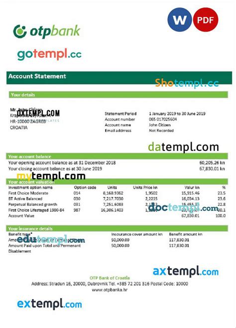 Doctempl Croatia Otp Proof Of Address Banking Statement Template In