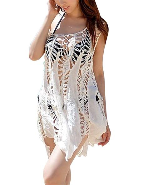 Anyua Damen Strandkleid Bikini Cover Up Tshirt Crochet Badeanzug Strandponcho Wei Amazon De