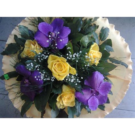 Букет ванда и жълти рози