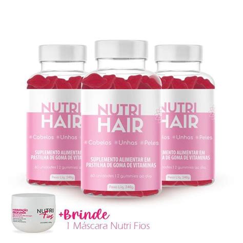 Kit Suplemento Alimentar Nutricap Hair 180 gomas Máscara NutriFios