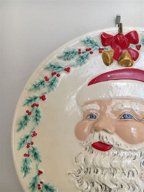 Vtg Santa Plate Hand Painted Ceramic Etsy Uk