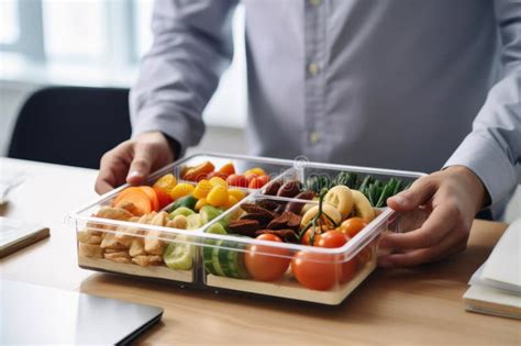 La Persona Come Un Almuerzo Saludable Y Equilibrado En El Trabajo