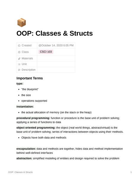 OOP Classes Structs Ô OOP Classes Structs Created Class CSCI 103